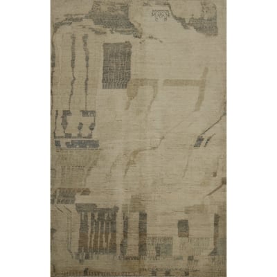 Hand Knotted Oriental 100% Wool Carpet Transitional Modern Beige & Ivories Oushak Area Rug - 5' 8'' X 3' 11''