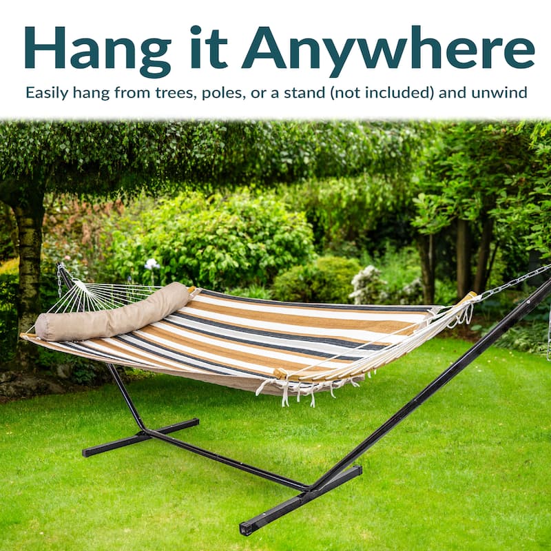 Sunnydaze Quilted Hammock with Curved Bamboo Spreader Bar and Pillow