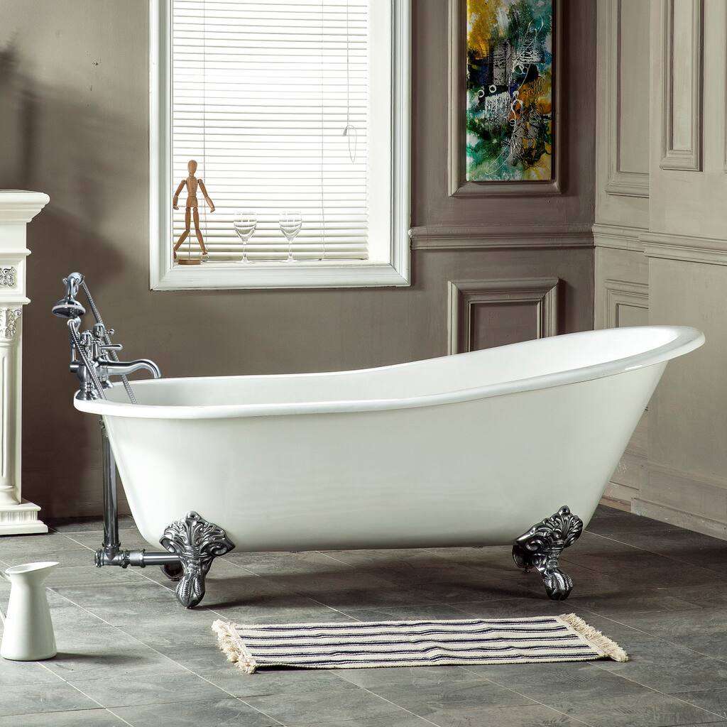 Kingston Brass 67-in Cast Iron Single Slipper Clawfoot Tub with Faucet Drillings