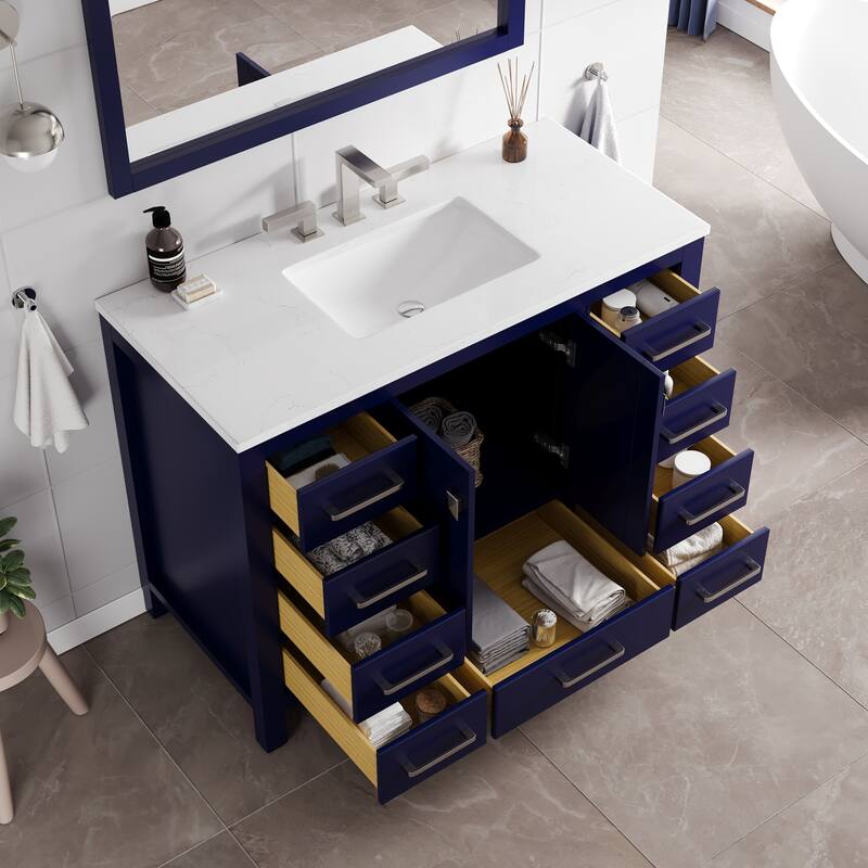Eviva Aberdeen 42"W x 22"D Bath Vanity with Carrara Quartz Top