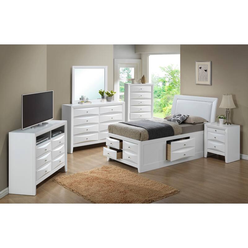 Tufted Faux Leather Panel Twin Bed with Storage Drawers - 85" - White