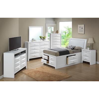 Tufted Faux Leather Panel Twin Bed with Storage Drawers - 85" - White