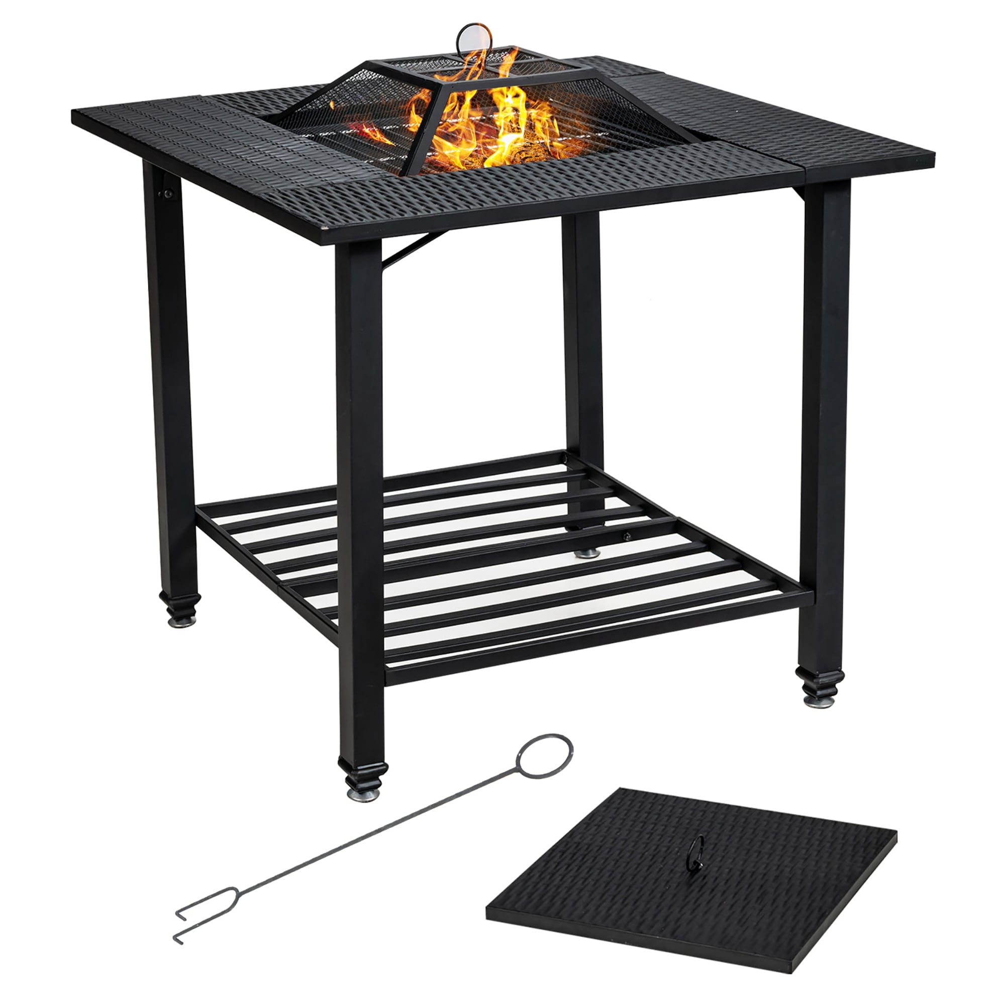 31 Outdoor Fire Pit Dining Table Wood Burning W/ Cooking BBQ Grate