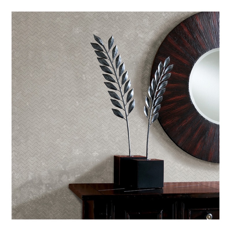 Brewster Luna Silver Distressed Chevron Wallpaper - 27.5 x 396 x 0.025