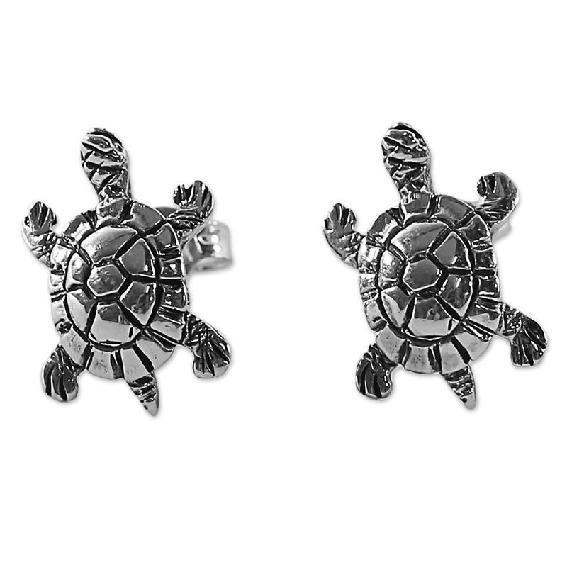 Sterling Silver 'Little Turtles' Earrings - 0.6*0.4 - 0.6*0.4 - Silver - White