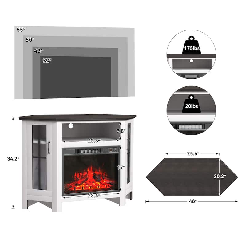 Walnut Corner Fireplace TV Stand Cabinet with 23" Electric Fireplace, Accommodates TVs up to 55", Remote Control Included