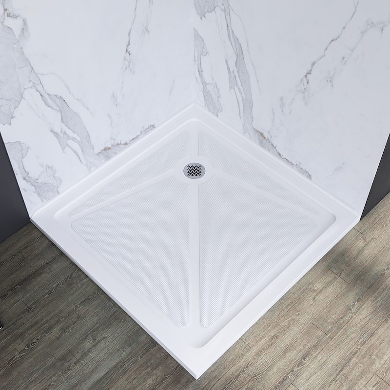 Elegant Square Shower Base in White Corner Drain Anti-slip Acrylic 36“x36"x3" Shower Pan - 36"x36"x3" - 36"x36"x3" - White