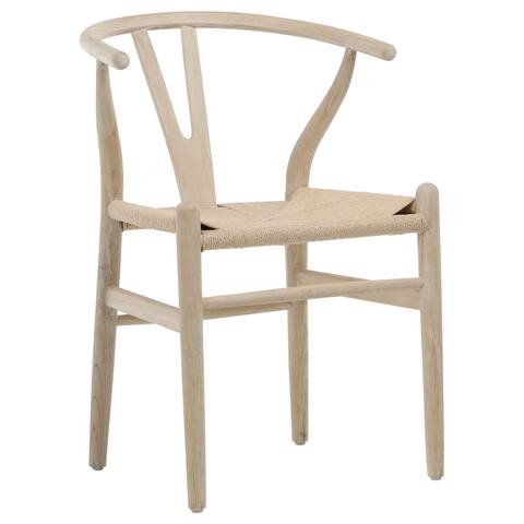 Renault Mid-Century Modern Y Back Natural Finish Oak Chair with Woven Craft Paper Seat