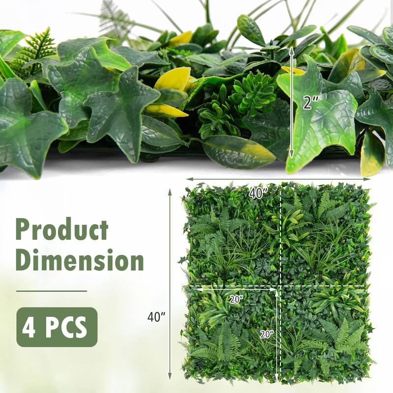 Gymax 4 Pack 20'' x 20'' Artificial Hedge Boxwood Panels with 7 Types
