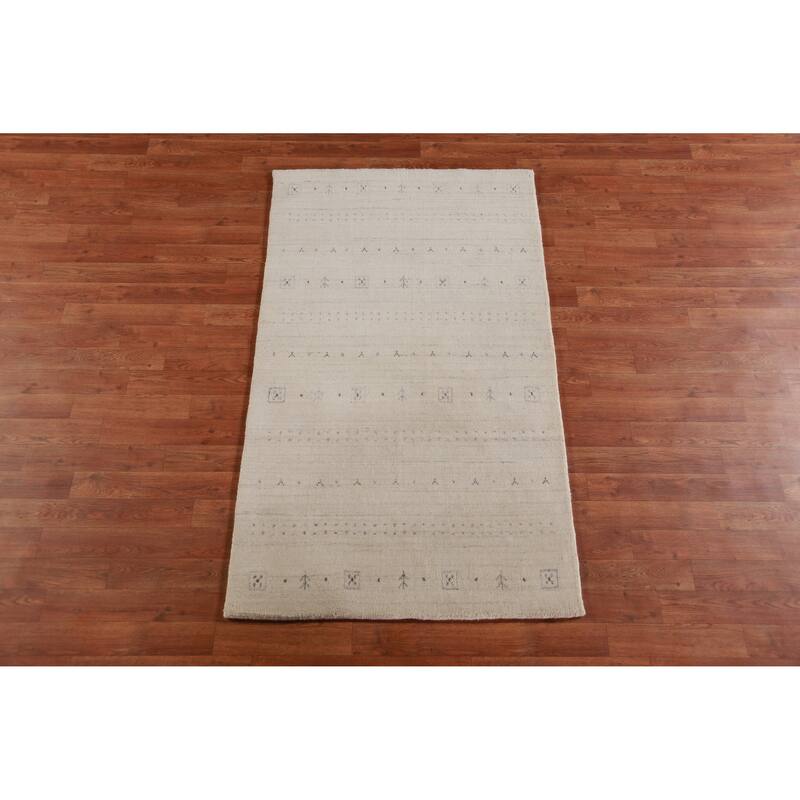 Hand Knotted Oriental 100% Wool Carpet Tribal Tribal Beige & Ivories Gabbeh Area Rug - 5' 3'' X 3' 0''
