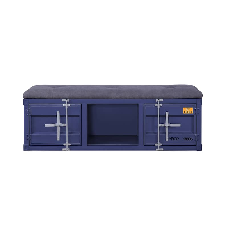 Gray Fabric and Blue Finish Bench W/Storage