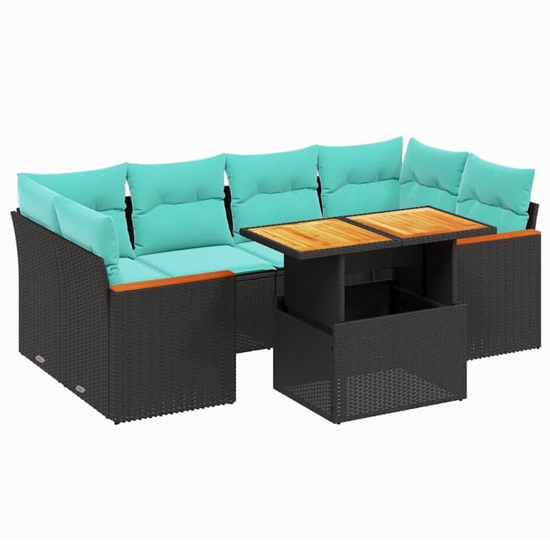 vidaXL Patio Sofa Set with Cushions Outdoor Furniture 7 Piece Poly Rattan
