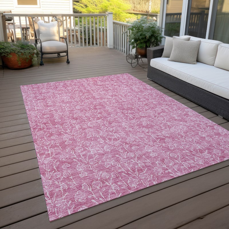 Machine Washable Indoor/ Outdoor Chantille Modern Floral Impressions Rug - Blush - 10' x 14'