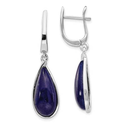 Curata 925 Sterling Silver Rhodium Plated Lapis Teardrop Hinged Earrings - 41x10mm