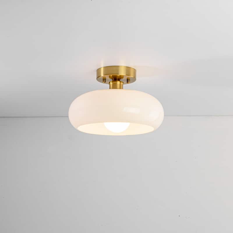 10.4" 1-Light Modern Bowl-Shaped with Brown/Milk White Glass Shade Wall Sconce for Hallways, Bedroom