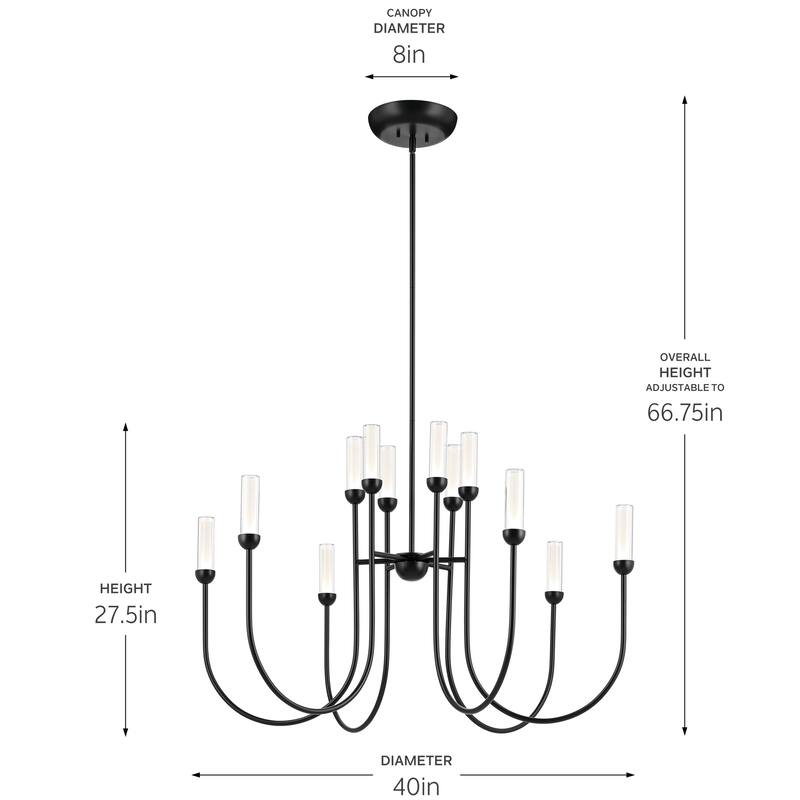 Moraine 40 Inch LED 12 Light 2-Tier Chandelier in Black