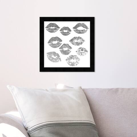 Oliver Gal 'Signs of Love Platinum' Fashion and Glam Wall Art Framed Print Lips - Gray, White