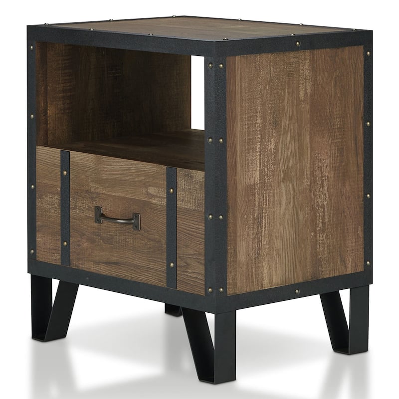 DH BASIC Industrial Oak 17-inch Metal 1-Drawer End Table by Denhour
