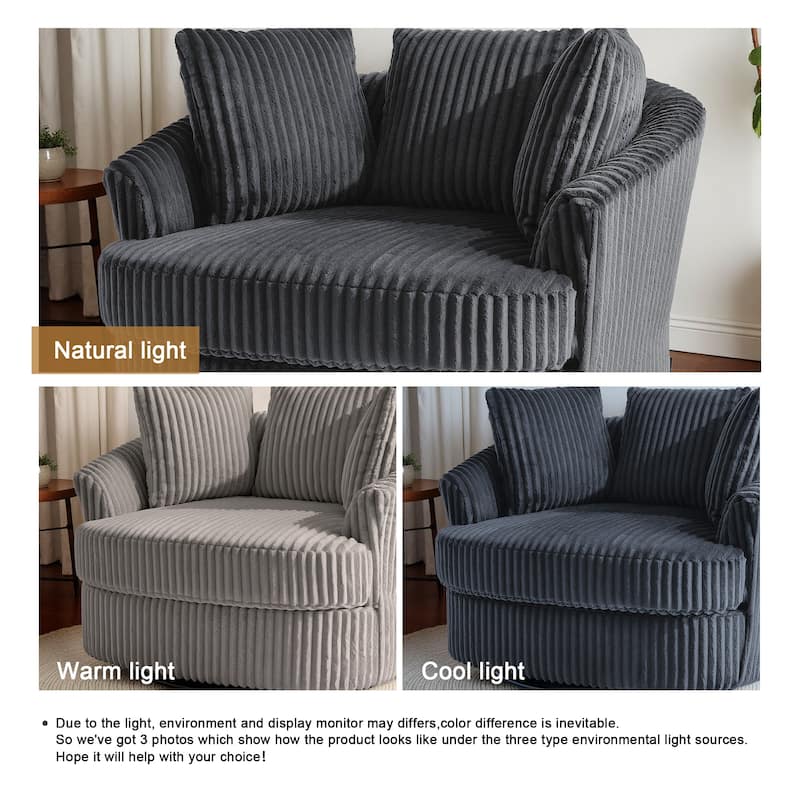 Oversized 43" W Plush Corduroy Recessed Arm Swivel Barrel Chair