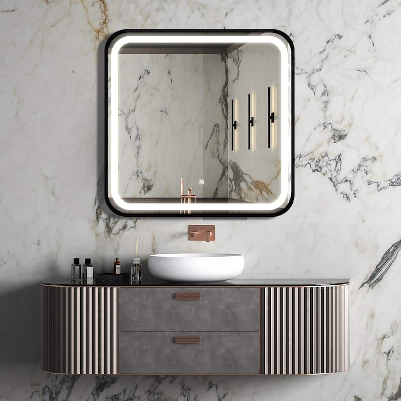 Framed Anti-Fog Wall Mounted LED Bathroom Vanity Mirror