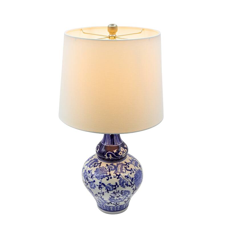D14x27.6" Blue and White Round Ceramic Vase Lamp