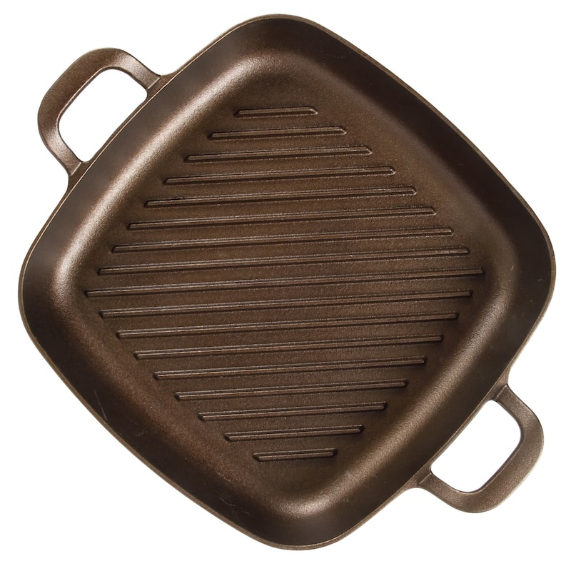 Bloomhouse Natural Bronze Finish Pre-seasoned Cast Iron Grill, Everyday Pan, Skillet & Olive Wood Trivet