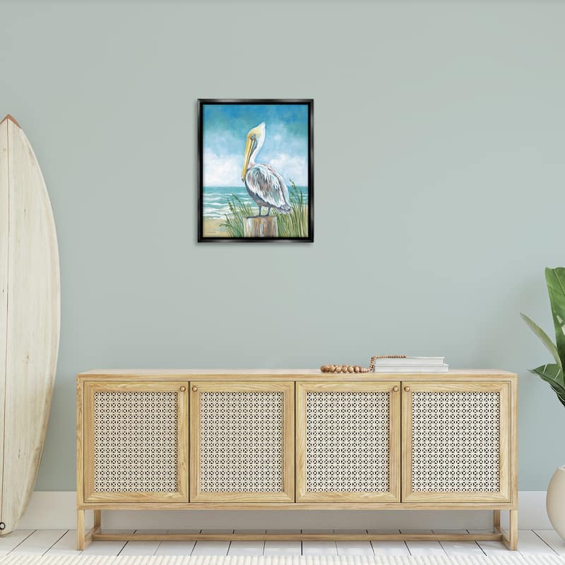 Stupell Pelican Perched near Shore Framed Floater Canvas Wall Art Design By Diane Kater
