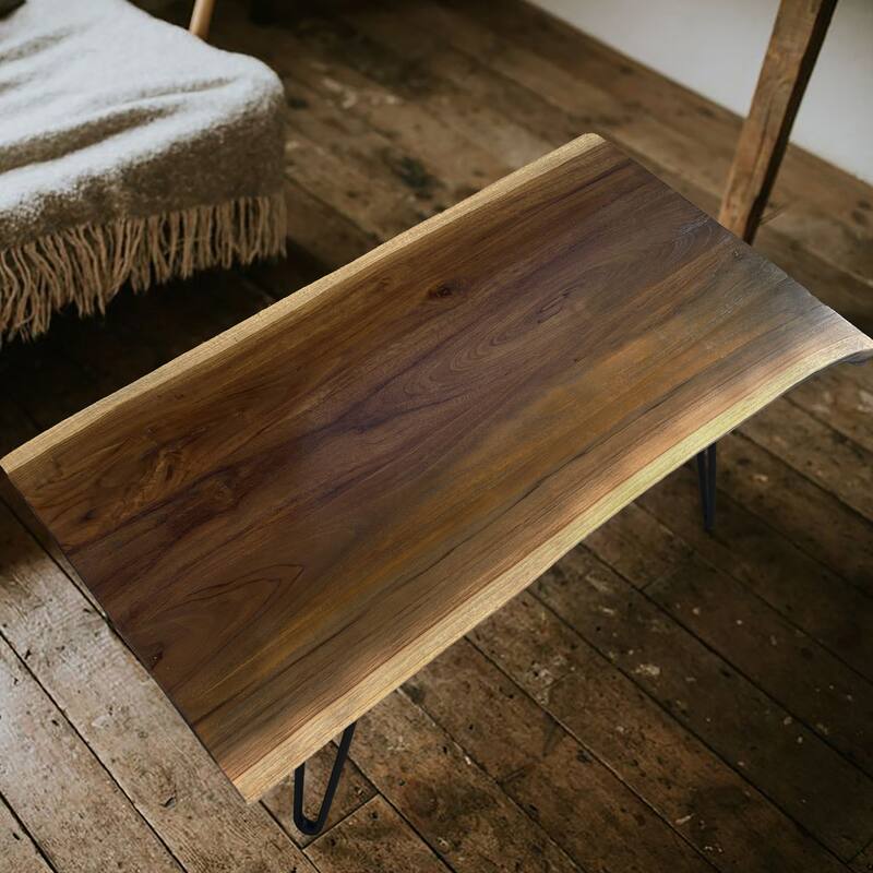 Greenage Rustic Rectangle Teak Wood Table With Black Metal Legs - 39.5"x19.7"x16
