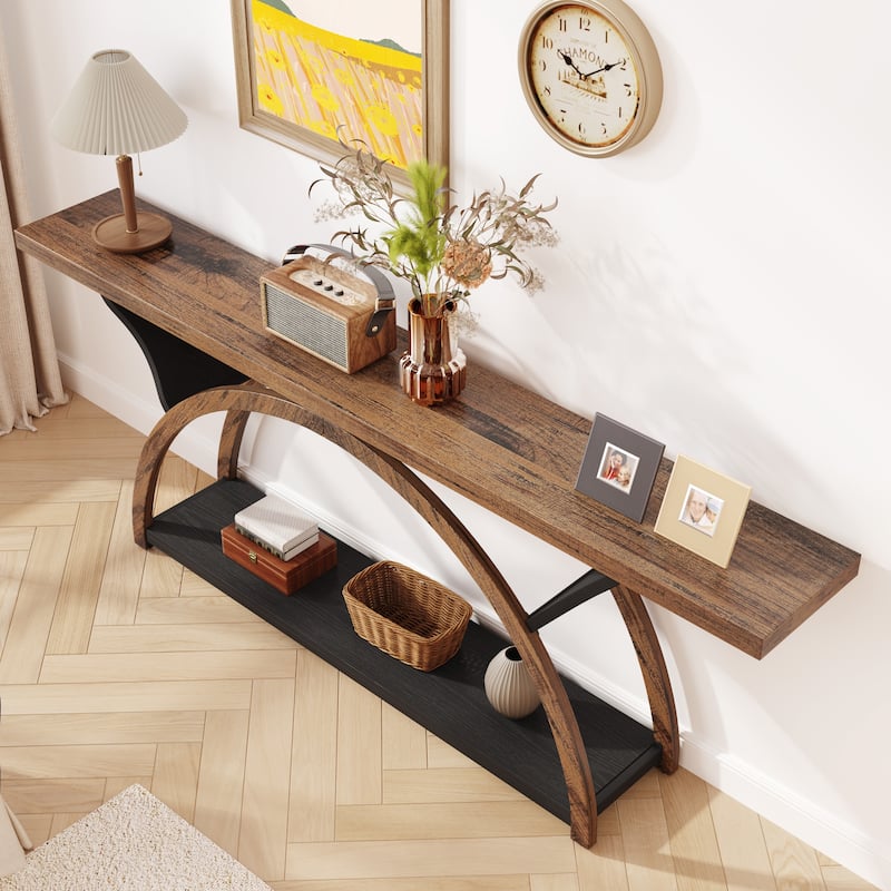 70.87" Console Table Sofa Table with Storage Shelf Half Moon Frame