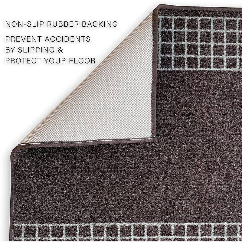 Custom Size Checkered Border Design Brown,Gray,Red Color Non-Slip Rubber Backing- 31 Inch WidexYour Choice of Length Runner Rug