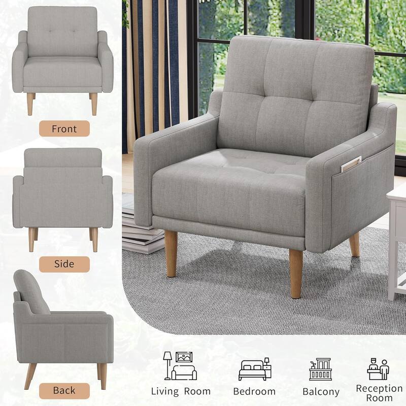 Mid Century Modern Accent Chair,Upholstered Armchair,Comfy Reading Chair with Wood Legs,Fabric Single Sofa Chair