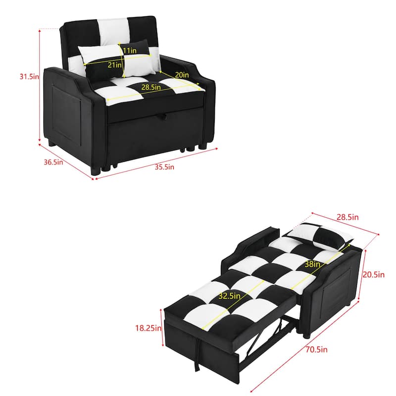 3 in 1 Pull Out Living Room Velvet Single Armchair Sofa Couch Bed