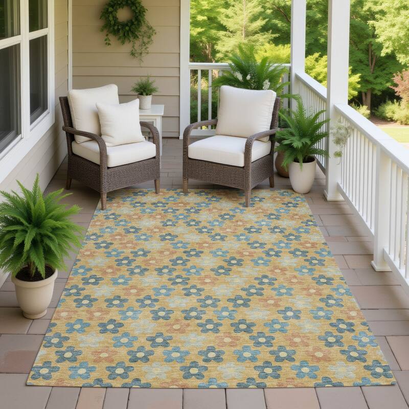 Machine Washable Indoor/ Outdoor Floral Kechi Chantille Rug