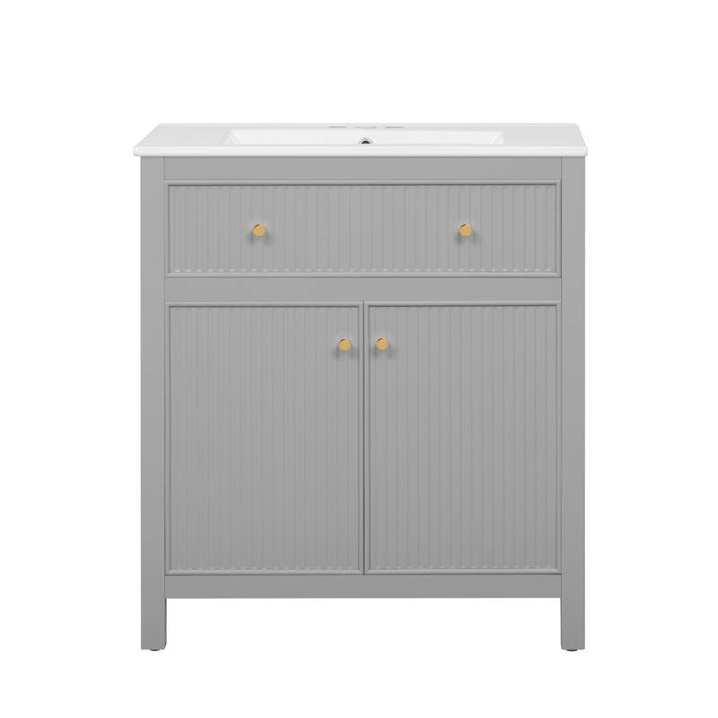 60" Bathroom Vanity Set with Ceramic Sink (Separate) and Soft Closing Doors