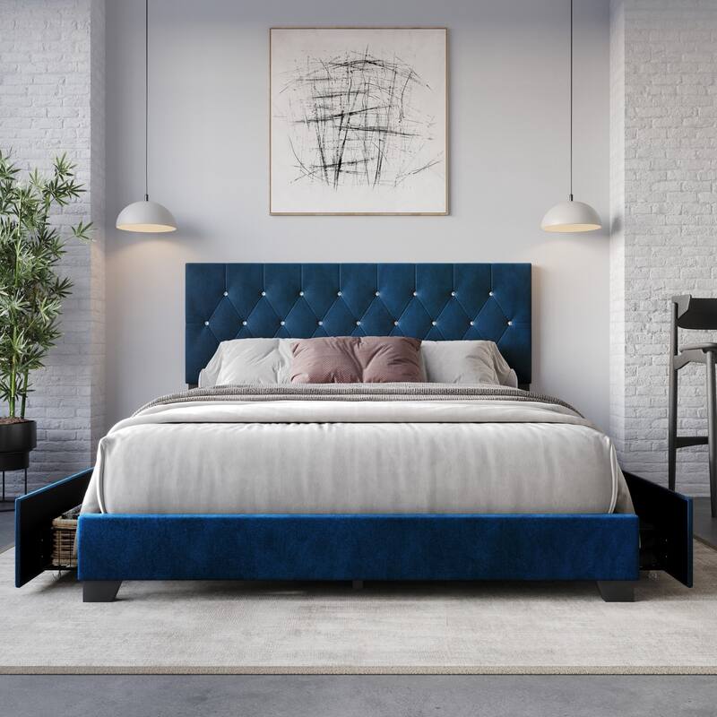 Sheffield Tufted Upholstered Storage Platform Bed - Blue - Full