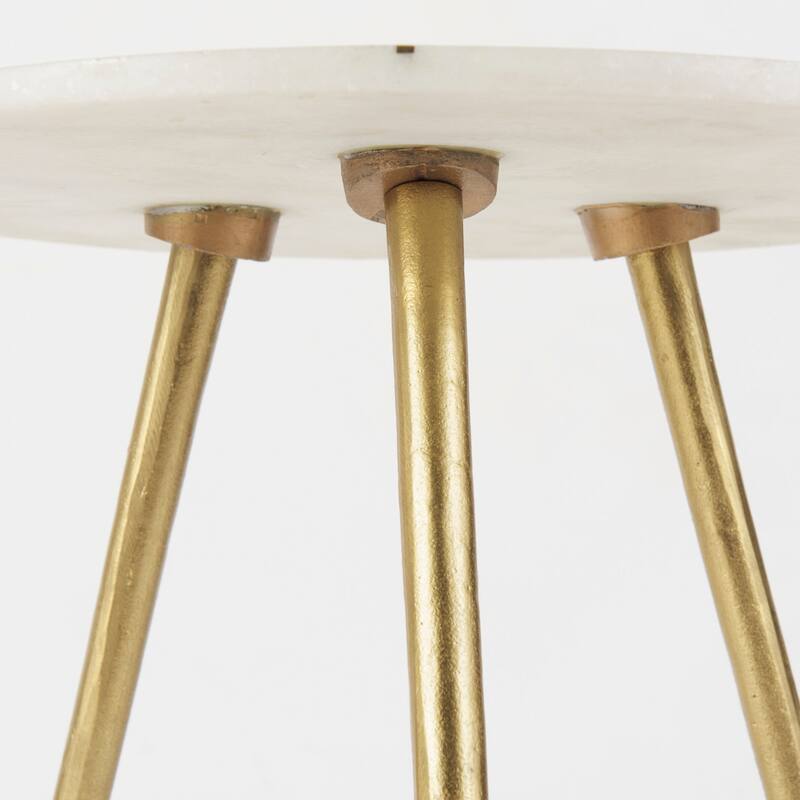 Vivienne White Marble Top w/ Antique Gold Metal Legs Small Round Side Table