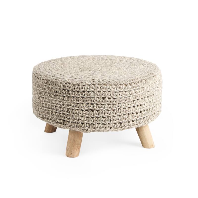 HomeRoots 24" Gray and Brown Wool Round Footstool