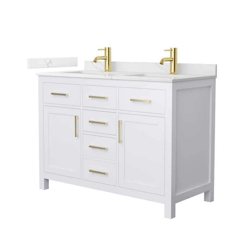 Wyndham Collection WCG2424-48D-QTZ-UNSMXX Beckett 48" Free Standing - White / Giotto Quartz Top / Brushed Gold Hardware