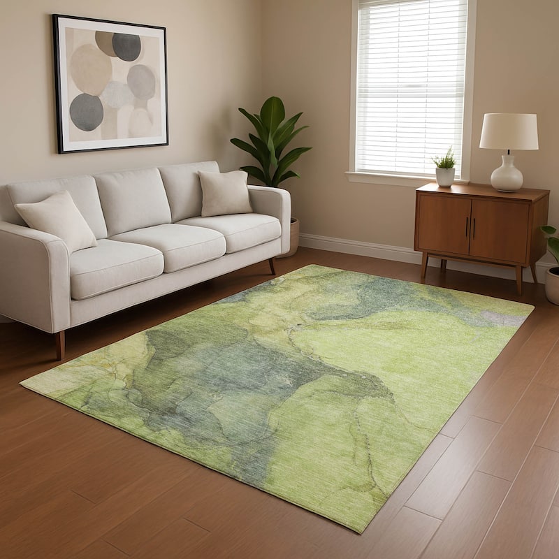 Premium Washable Super Soft Abstract Watercolor Mayfield Rug - Green - 3' x 5'