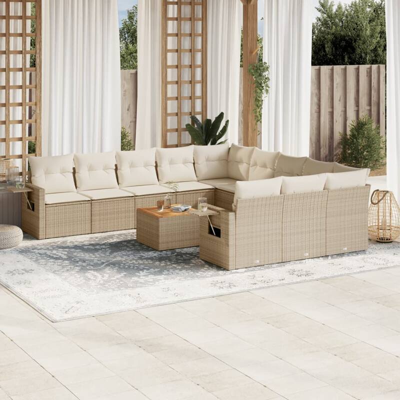 vidaXL Garden Sofa Set Poly Rattan Large Adjustable Feet - Beige and Cream - 24.4 x 24.4 x 27.2 in (W x L x H)