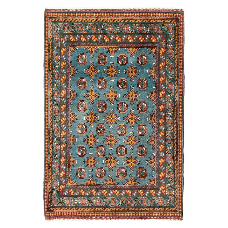 ECARPETGALLERY Hand-knotted Uzbek Kargahi Teal Wool Rug - 4'0 x 5'11 - 4'0 x 5'11 - Teal