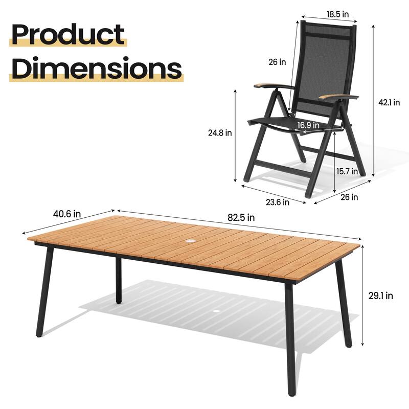 9PC Outdoor Patio Dining Set Aluminum Umbrella Hole Table with Folding Chairs