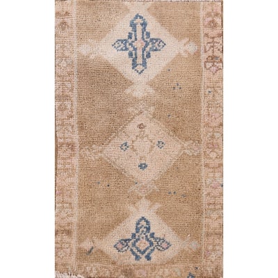 Hand Knotted Oriental 100% Wool Carpet Transitional Tribal Brown Anatolian Area Rug - 2' 5'' X 1' 4''