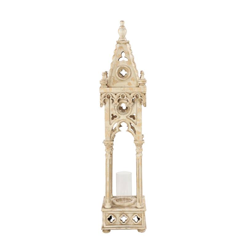 Wood Standing Decorative Candle Lantern - White - Roche River Decor - 12"W x 12"L x 55"H