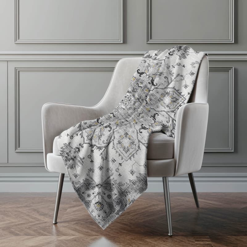 Premium Machine Washable ASB93 Traditional Medallion Sherpa Throw Blanket