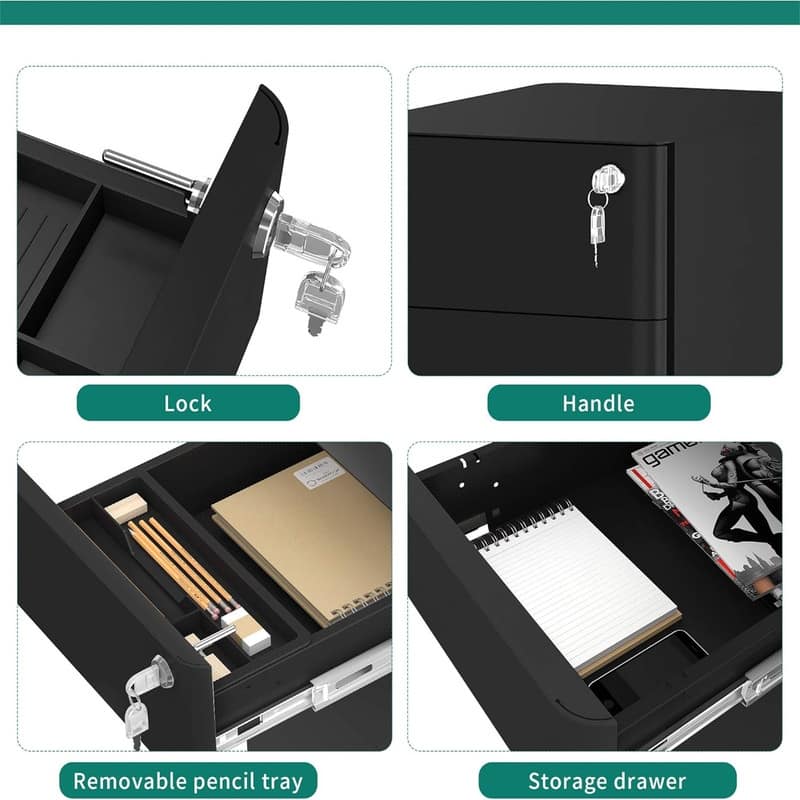 3-Drawer Metal Filing Drawers - 18"D x 12"W x 24"H