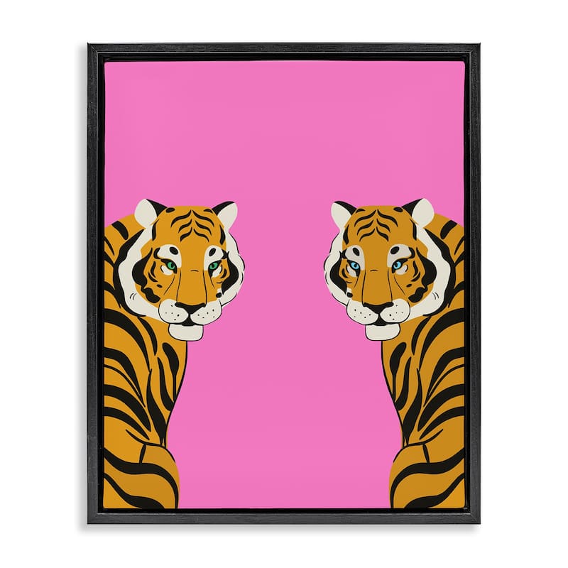 Stupell Bold Mirrored Tigers on Pink Framed Floater Canvas Wall Art Design By House of Lulu - 17 x 21 - Black