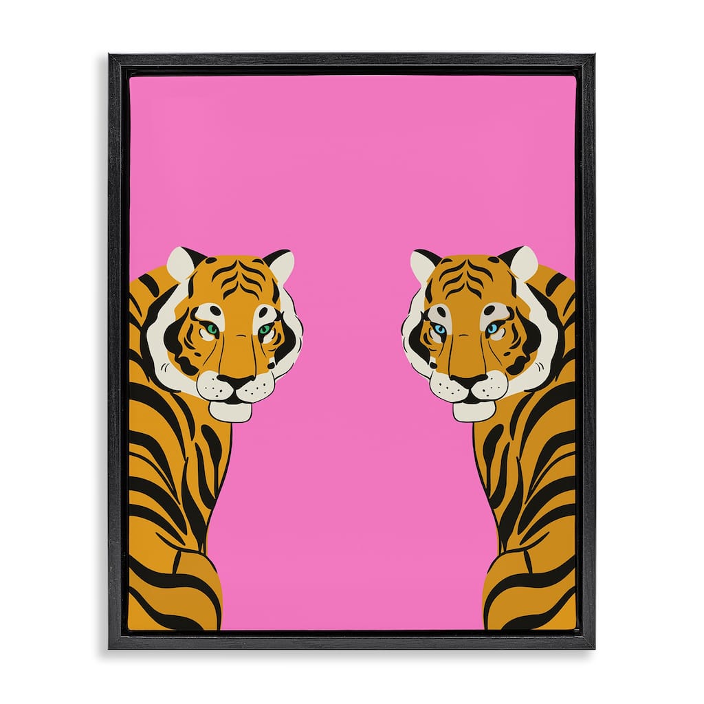 Stupell Bold Mirrored Tigers on Pink Framed Floater Canvas Wall Art Design By House of Lulu