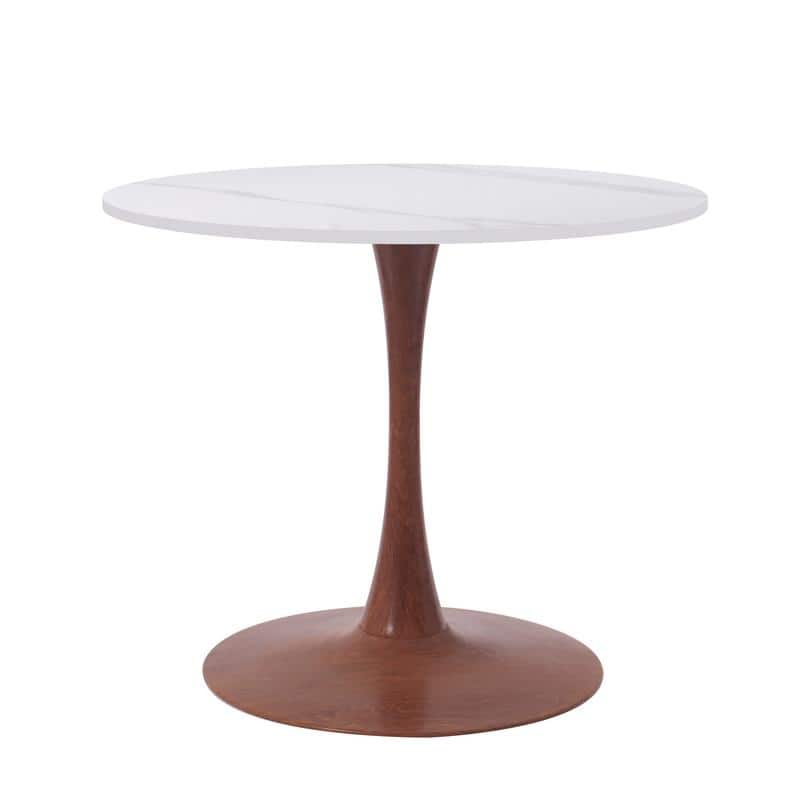 Bristol Modern 31" Round Sintered Stone Dining Table with Pedestal Base - Minimalist Scratch-Resistant Kitchen Table - Cherry Wood