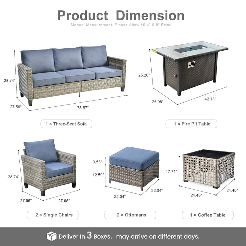 XIZZI 7-Piece Outdoor Patio Wicker Furniture Set with Fire Table